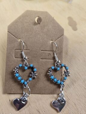 Handmade Double Heart Dangle Earrings